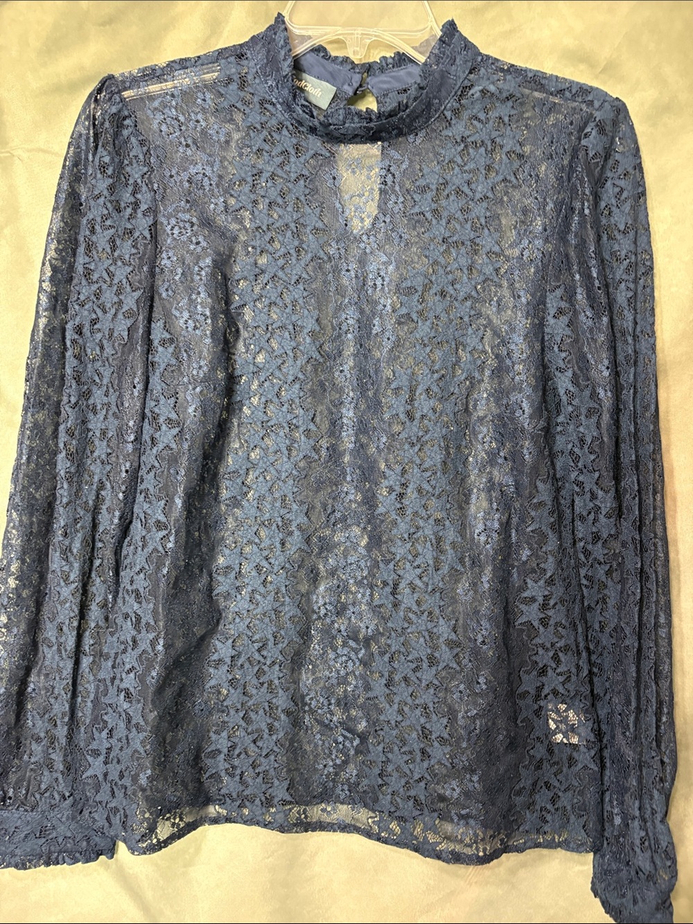 Modcloth Navy Lace High-Neck Long Sleeve Top